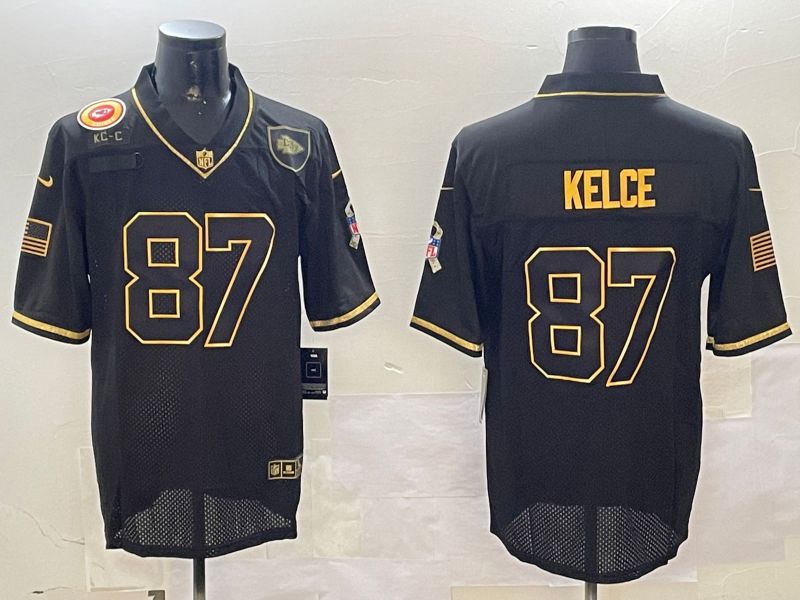 Men Kansas City Chiefs #87 Kelce Gold Black 2024 Nike Limited NFL Jersey style 01081->houston texans->NFL Jersey